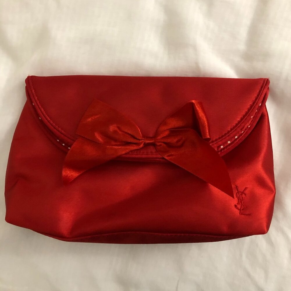 YSL Red Satin Clutch Cosmetic Bag